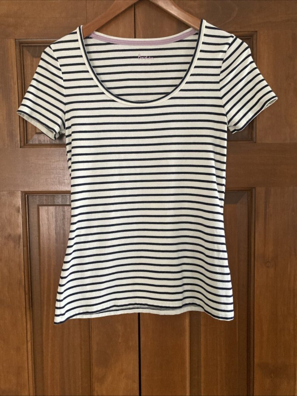 Boden Womens Ivory Navy Breton Stripe Short Sleeve Tee Scoop Neck XS